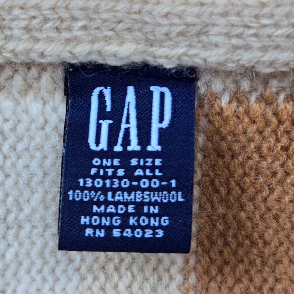 NWOT GAP 100% Lambswool Striped Scarf Tan Blue White - Picture 4 of 8
